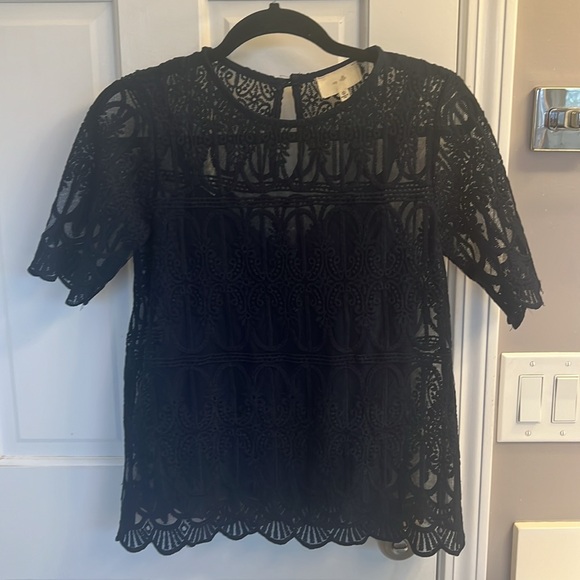 Anthropologie En Elle Marka Sheer Lace Tee Top Blouse Short Sleeve - Picture 2 of 6